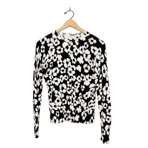 LOFT Black and White Floral Cardigan